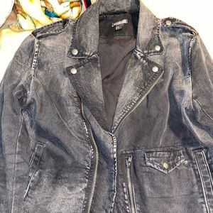 Washed denim moto jacket